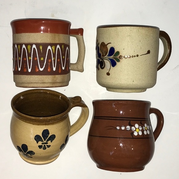 TONALA 4 Pottery Hand Made Mugs Related Style Vintage 2 Redware 1… - Picture 5 of 16